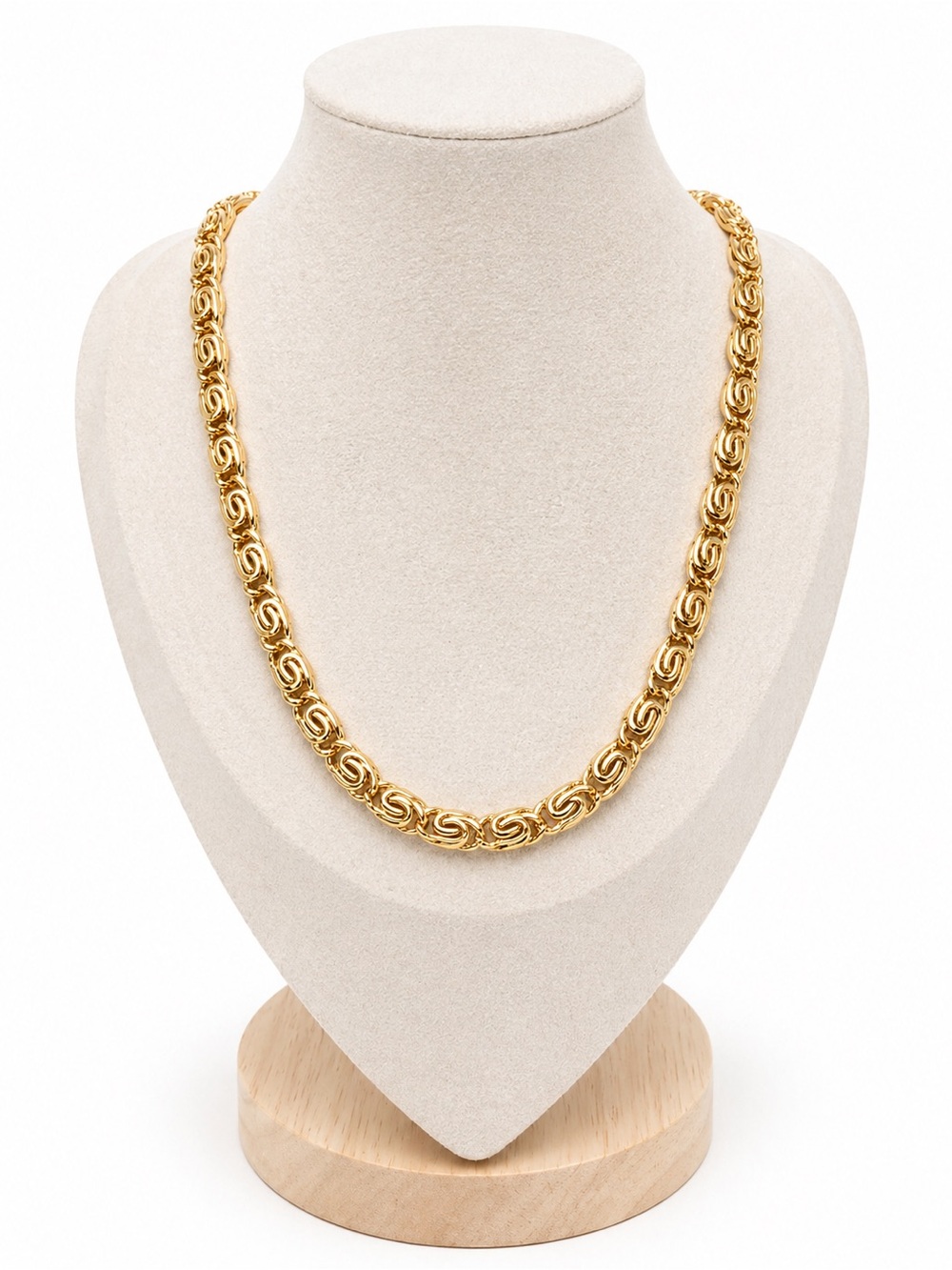 Vintage Gold Tone Greek Key Link Necklace Heavy Chunky Chain 18”